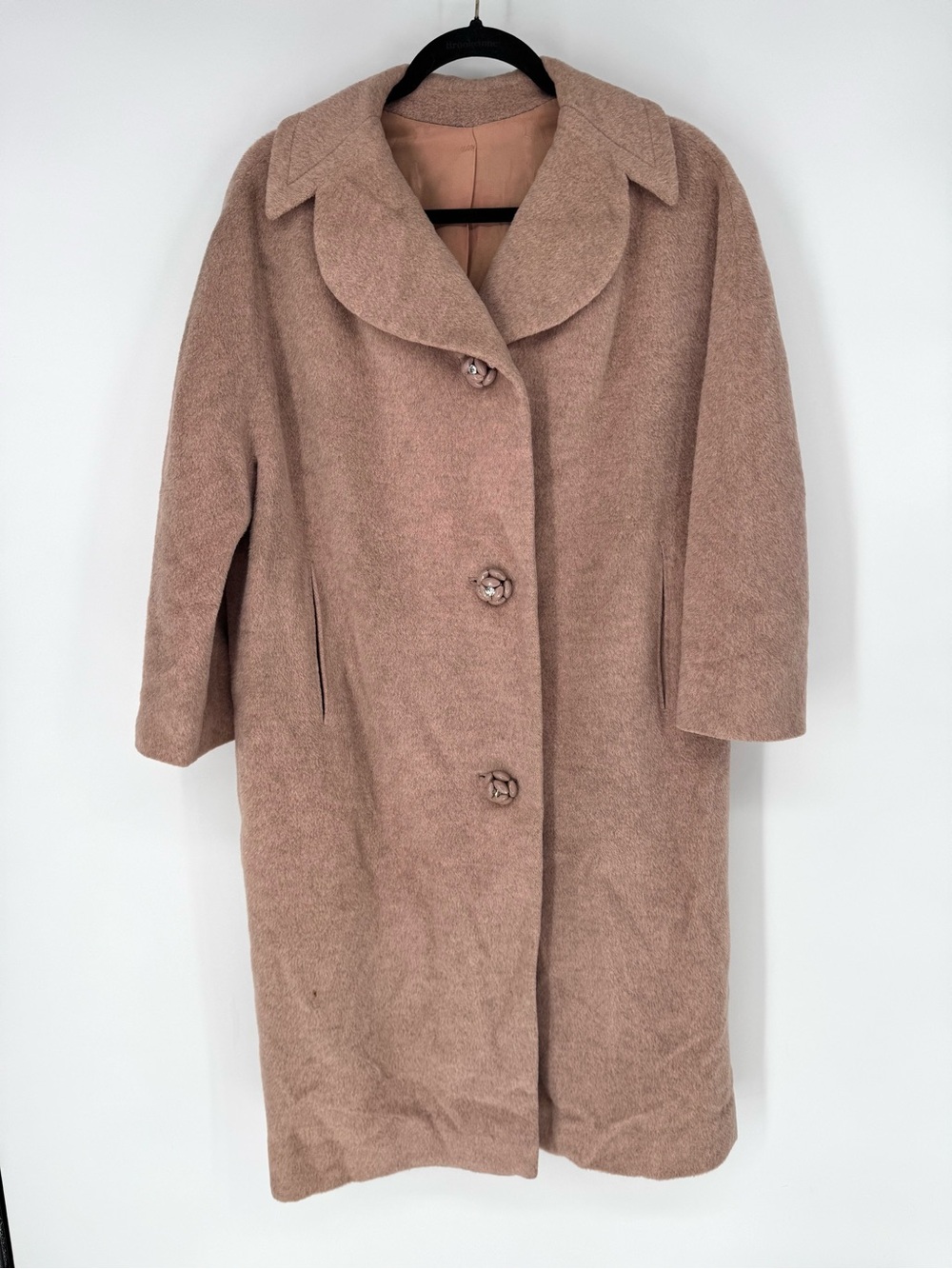 Vintage Forstmann Dusty pink  Wool-Pea Coat with Rounded Collar Rose button